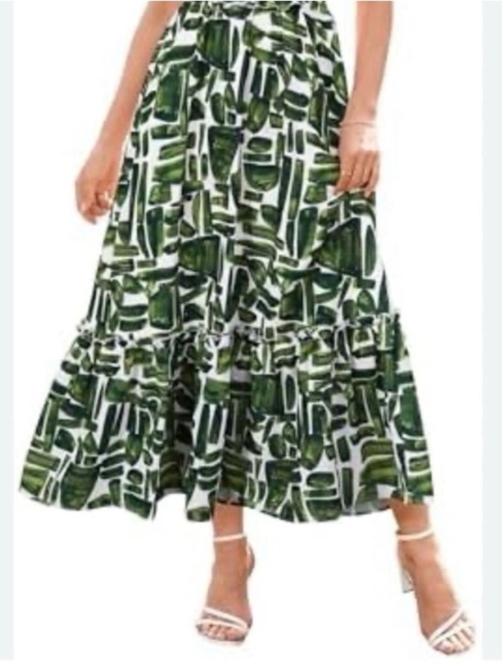 Philosophy Republic Clothing Green Print Midi Skirt Size M NWT Elastic Waist